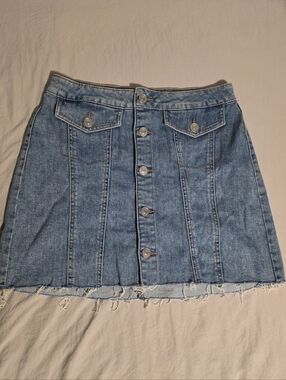 Garage Light Blue Denim Button-Front Mini Skirt